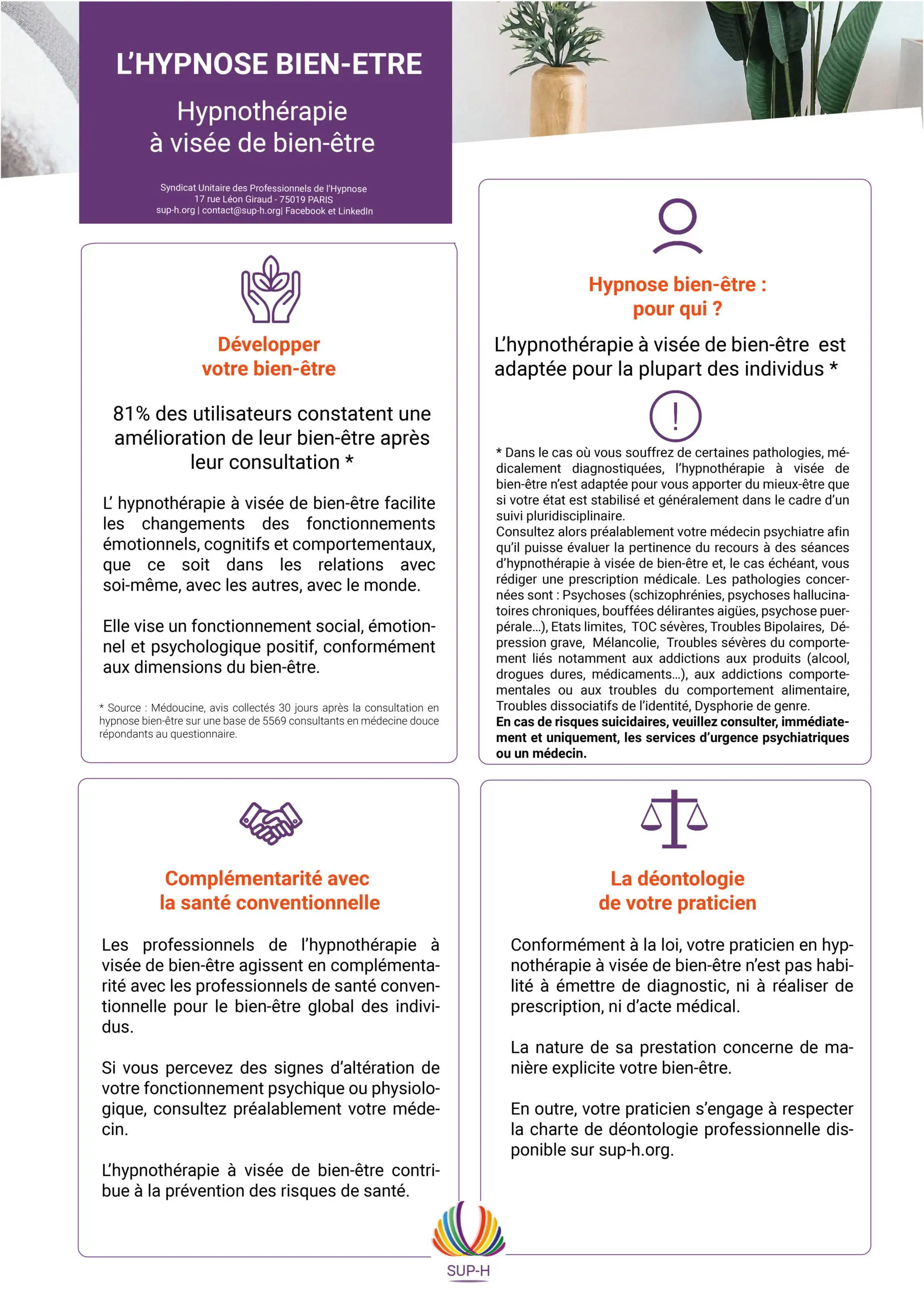 81% des utilisateurs constatent une amélioration après une séance d'hypnose*